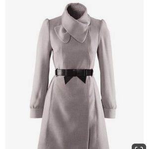 h&m gray coat with bow belt